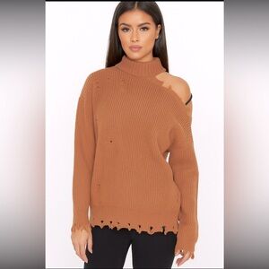 Buckle Women's Off-the-Shoulder Sweater in Brown